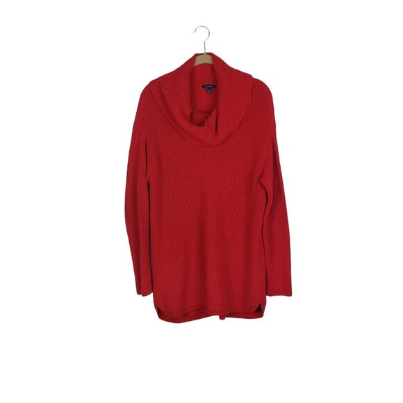 Talbots Classic Cotton Modal Cowlneck Sweater Red Ribbed Knit Cozy Size Medium - Picture 2 of 7